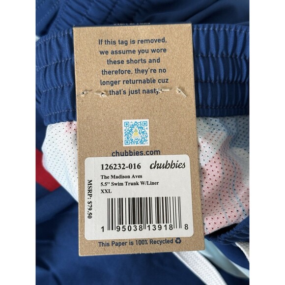 Chubbies NWT Men's Classic‎ 5.5" Swim Trunks in The Madison Aves Blue Size XXL - Picture 5 of 14